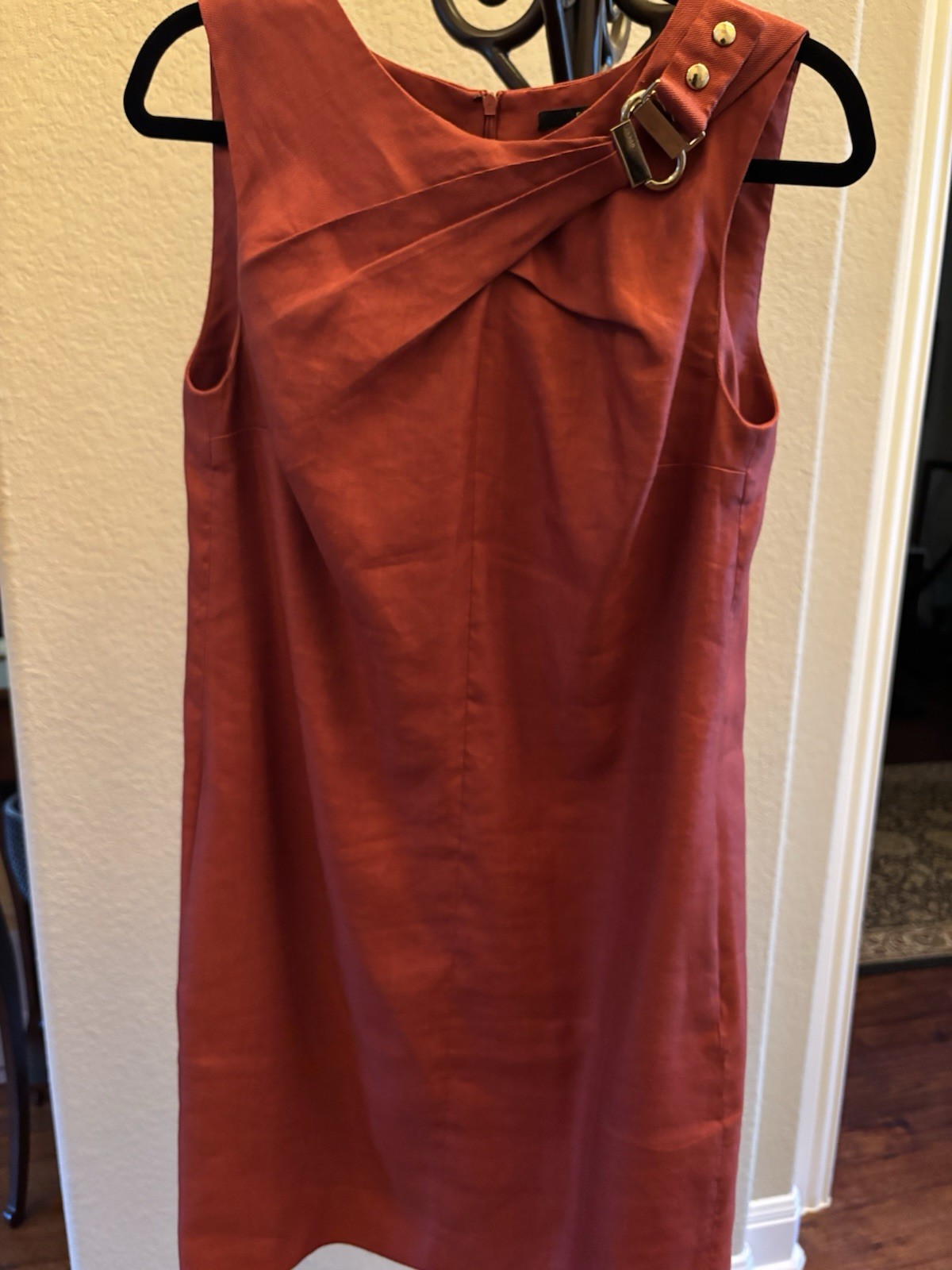 AUTH GUCCI ITALY BUCKLE DRESS SUMMER HEMP SILK 42 6 MED
