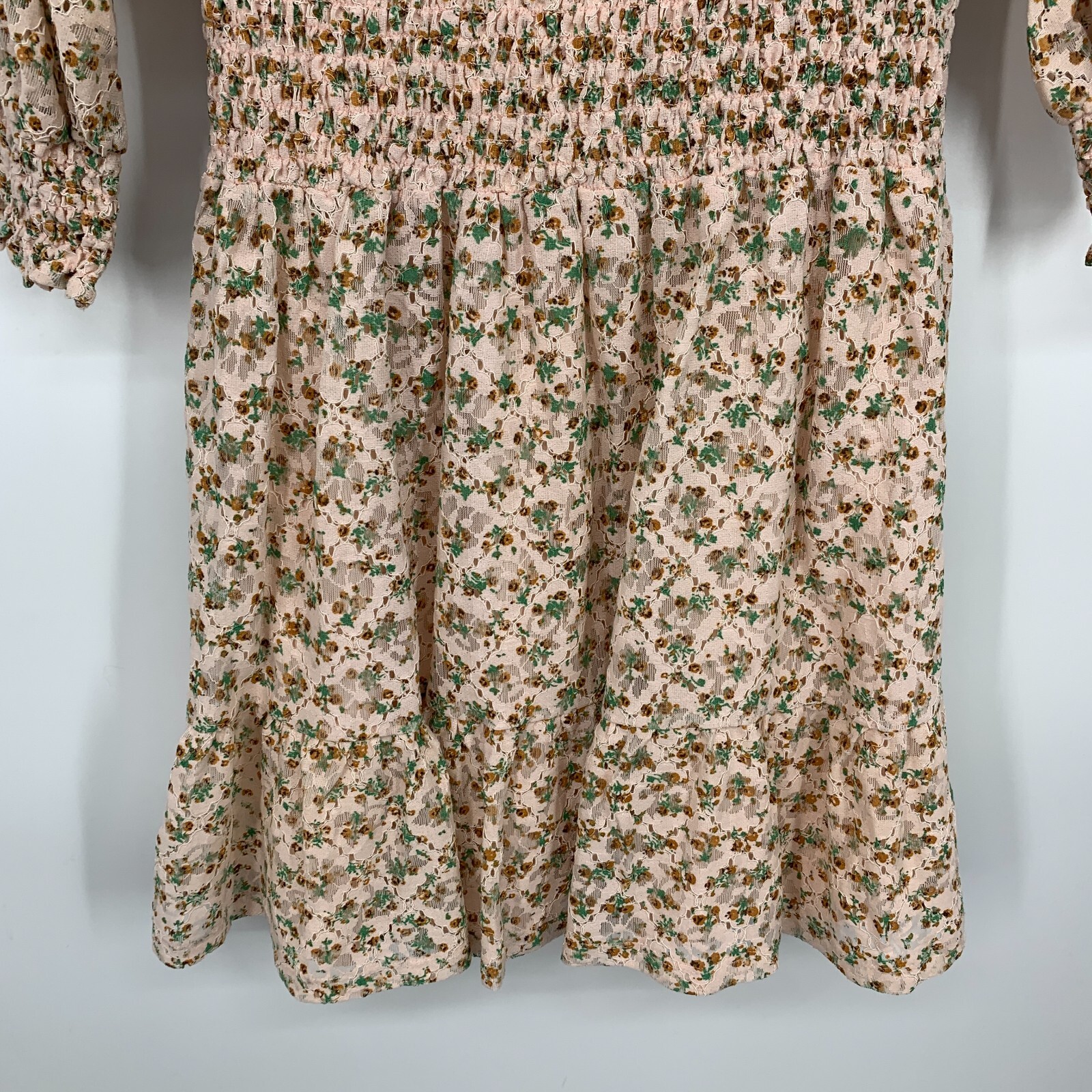 NSR Dress Womens Size Small Floral Print Lace Smocked V Neck 3/4 Sleeve