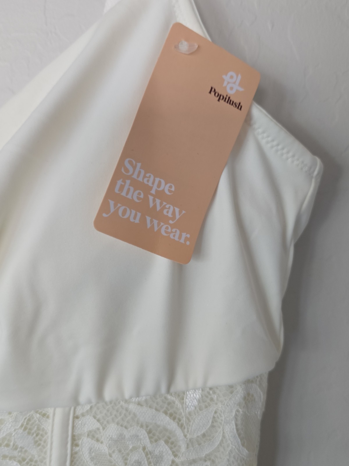 M – Popilush Built In Shapewear White Mermaid Cocktail Dress With Lace Accents