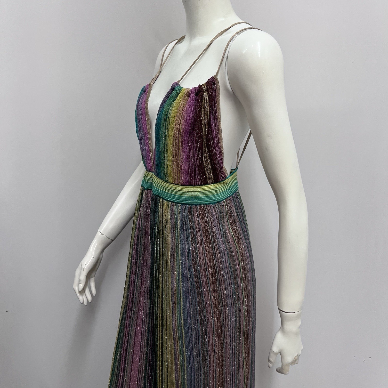 Missoni Womens Size 46 Multicolor Striped Long Maxi Metallic Open Back Dress euc