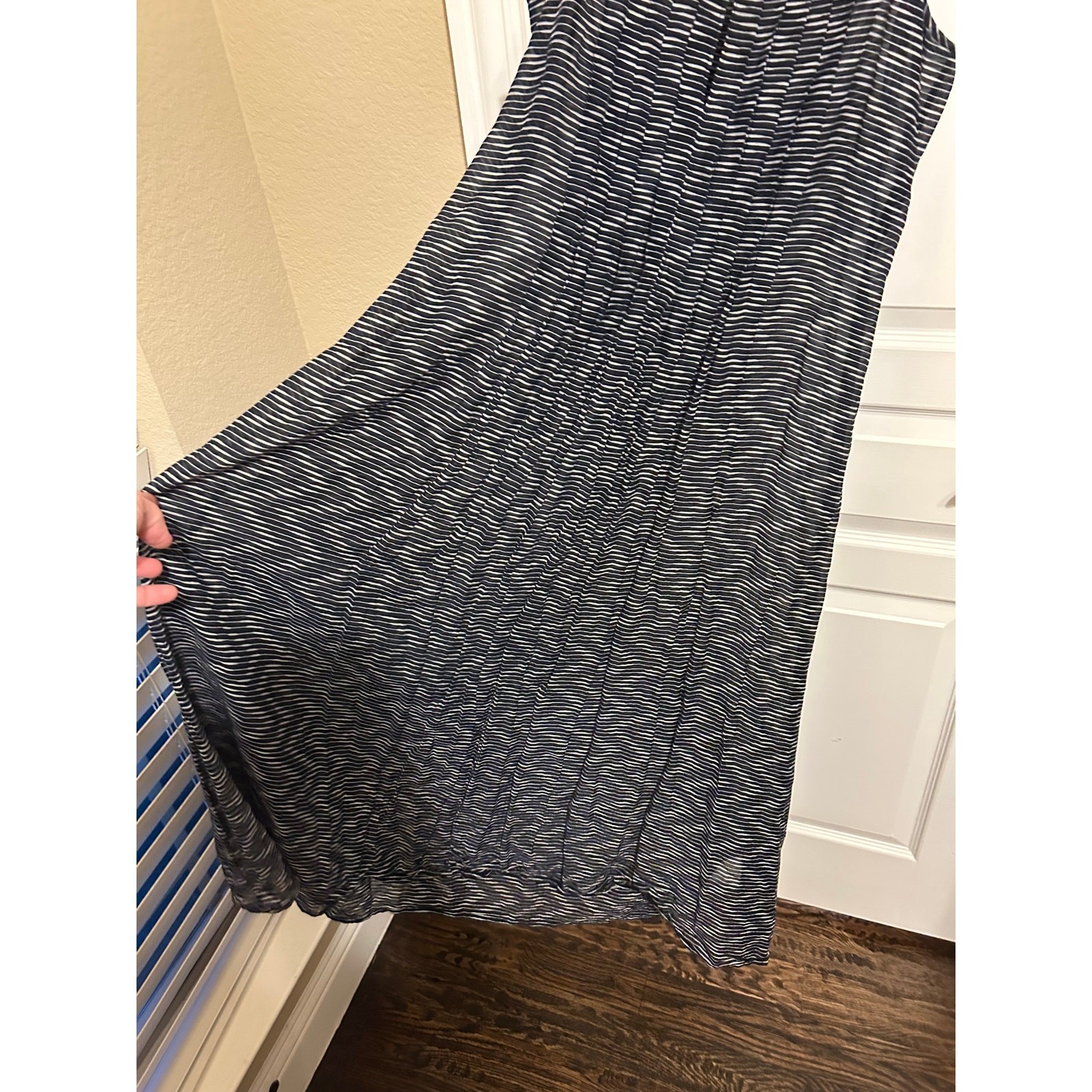 Navy and White Silk Blend Medium Midi Dress