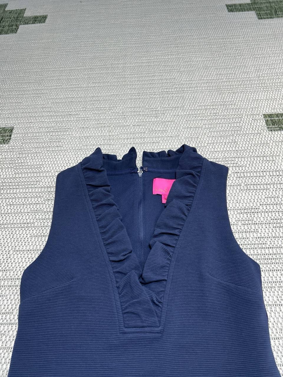 Lilly Pulitzer Tisbury Shift Dress Womens XS Blue Ruffle Detail Straight Fit