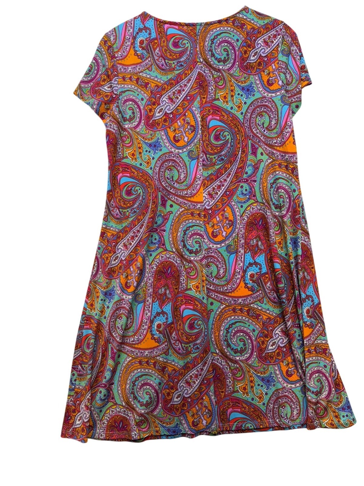 Womens Multicolor Paisley Short Sleeve Dress Gold Ring Detail Medium Stretch