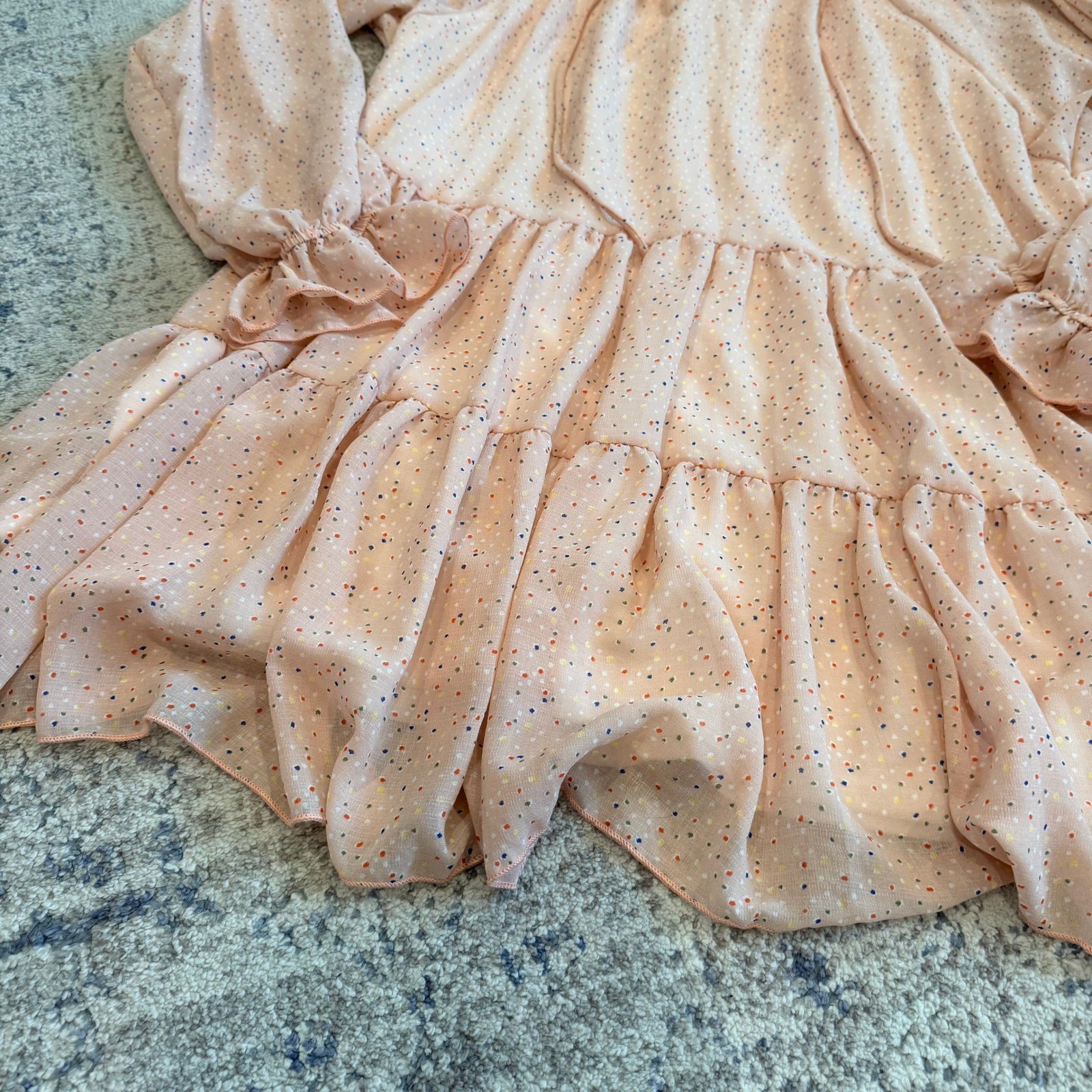 Saints & Hearts Boutique Pink Polka Dot Ruffle Tiered Babydoll Dress Made in USA