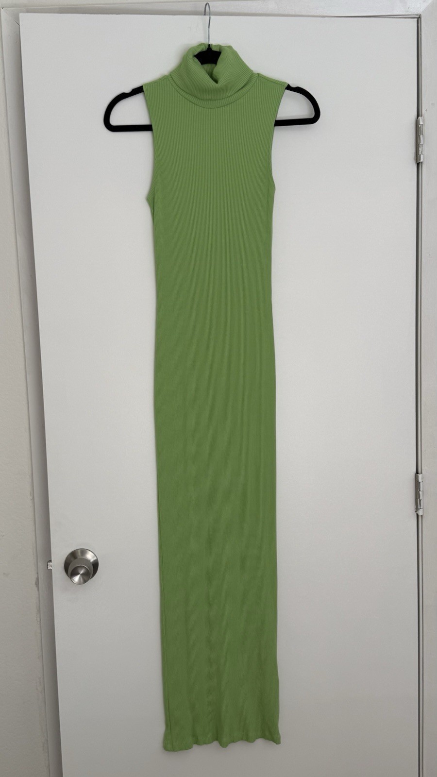 NA-KD Green Ribbed Maxi Dress High Neck Sleeveless Bodycon Floor Length S