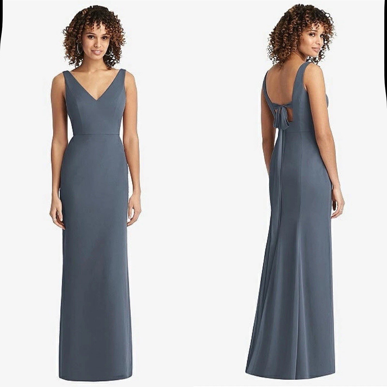 SOCIAL BRIDESMAIDS SLEEVELESS TIE BACK CHIFFON TRUMPET GOWN 8194 Silverstone 2