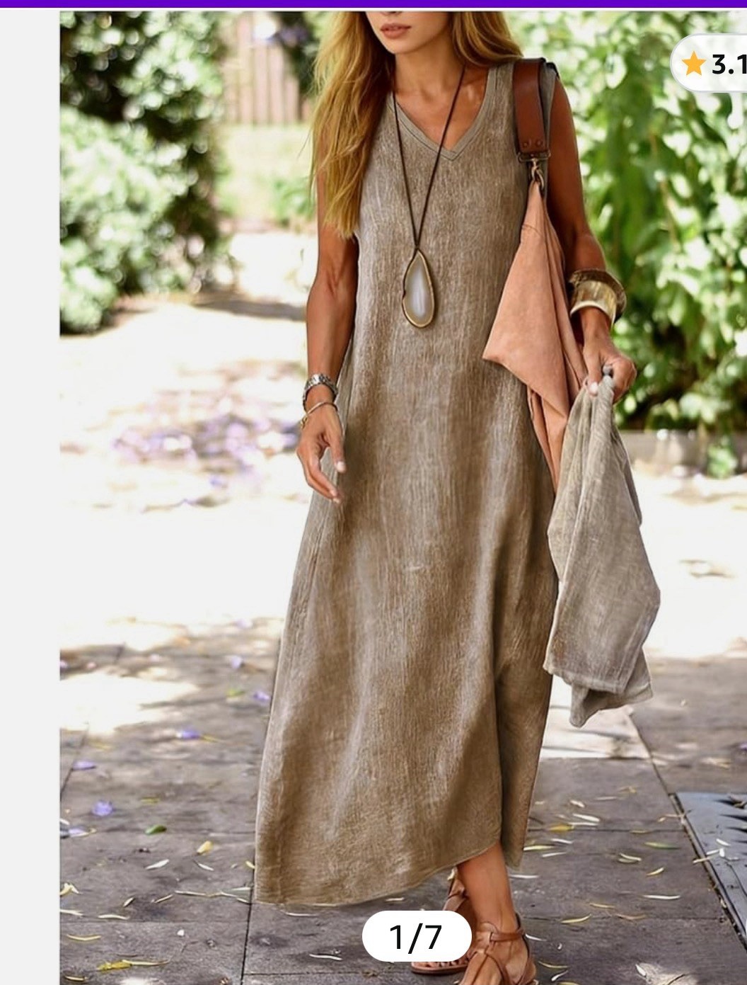Women’s Khaki Solid V-Neck Sleeveless Maxi Dress Long Length Regular L