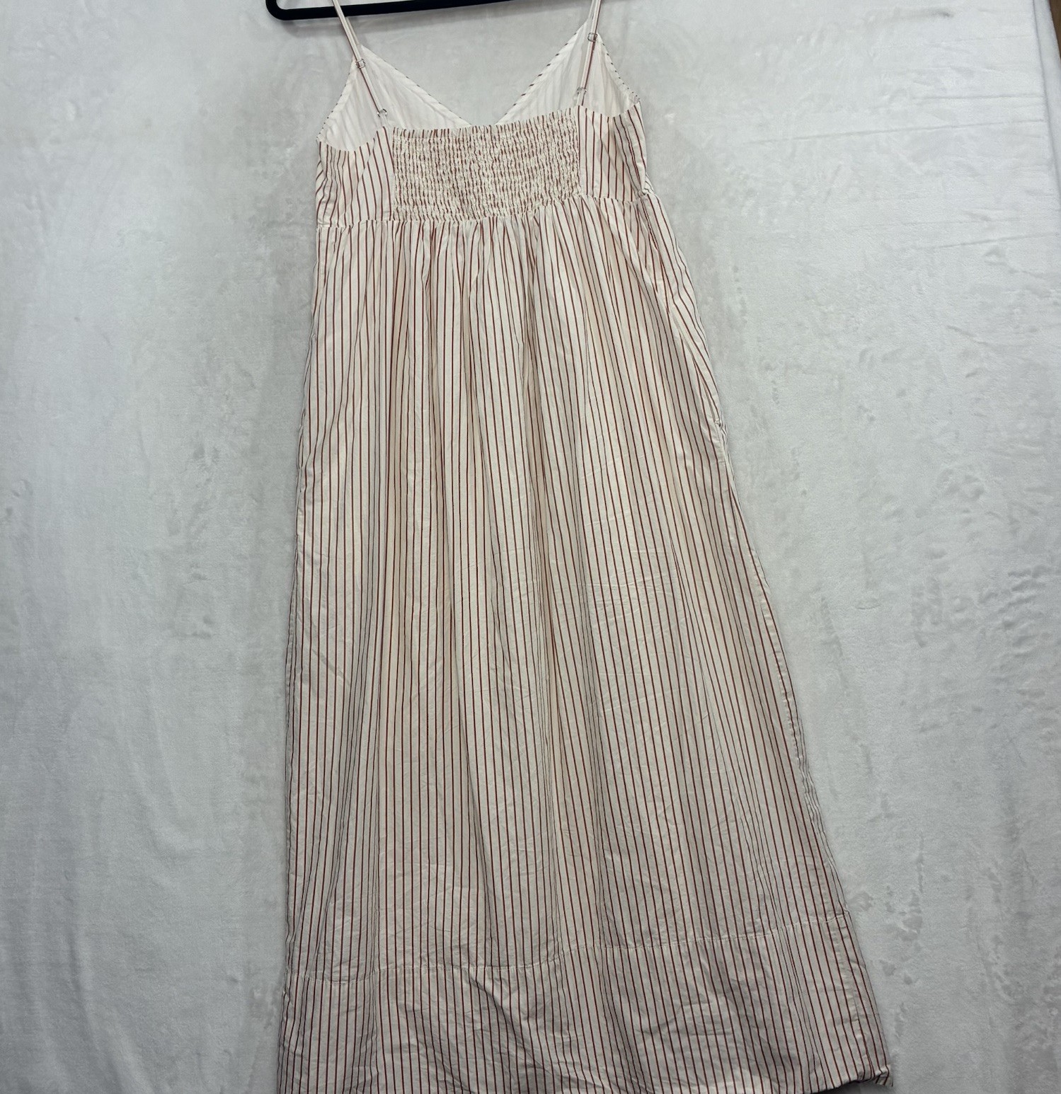 Quince Organic Cotton Sleeveless Maxi Dress S Empire Waist Striped Smocked Back