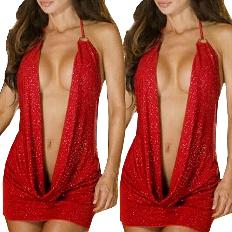 Sexy Women’s Sleeveless Plunge V Neck Bodycon Party Mini Dress Babydoll Clubwear