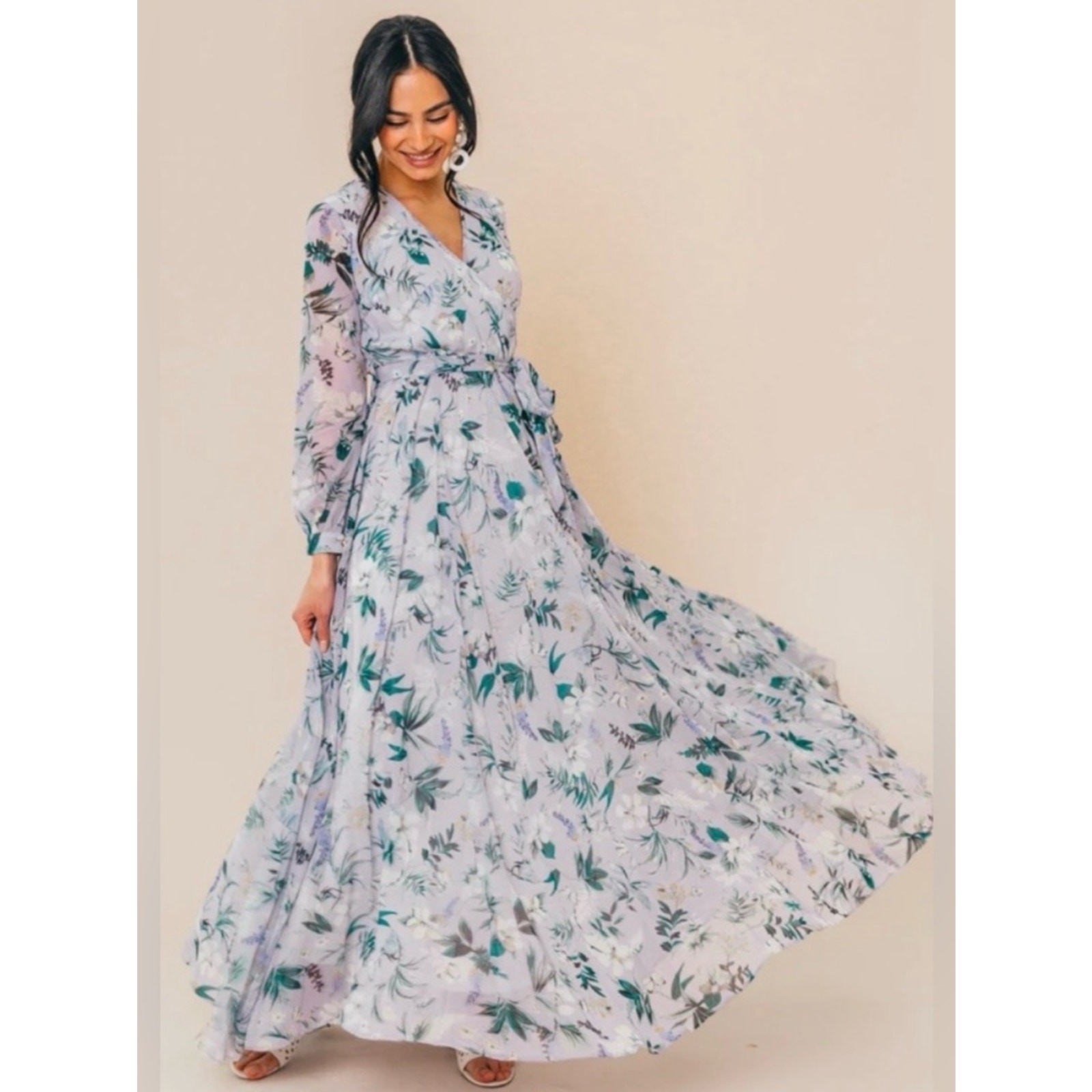 NWT Ivy City Co Lavender Fields Faux Wrap Maxi Dress Size Small Purple Floral