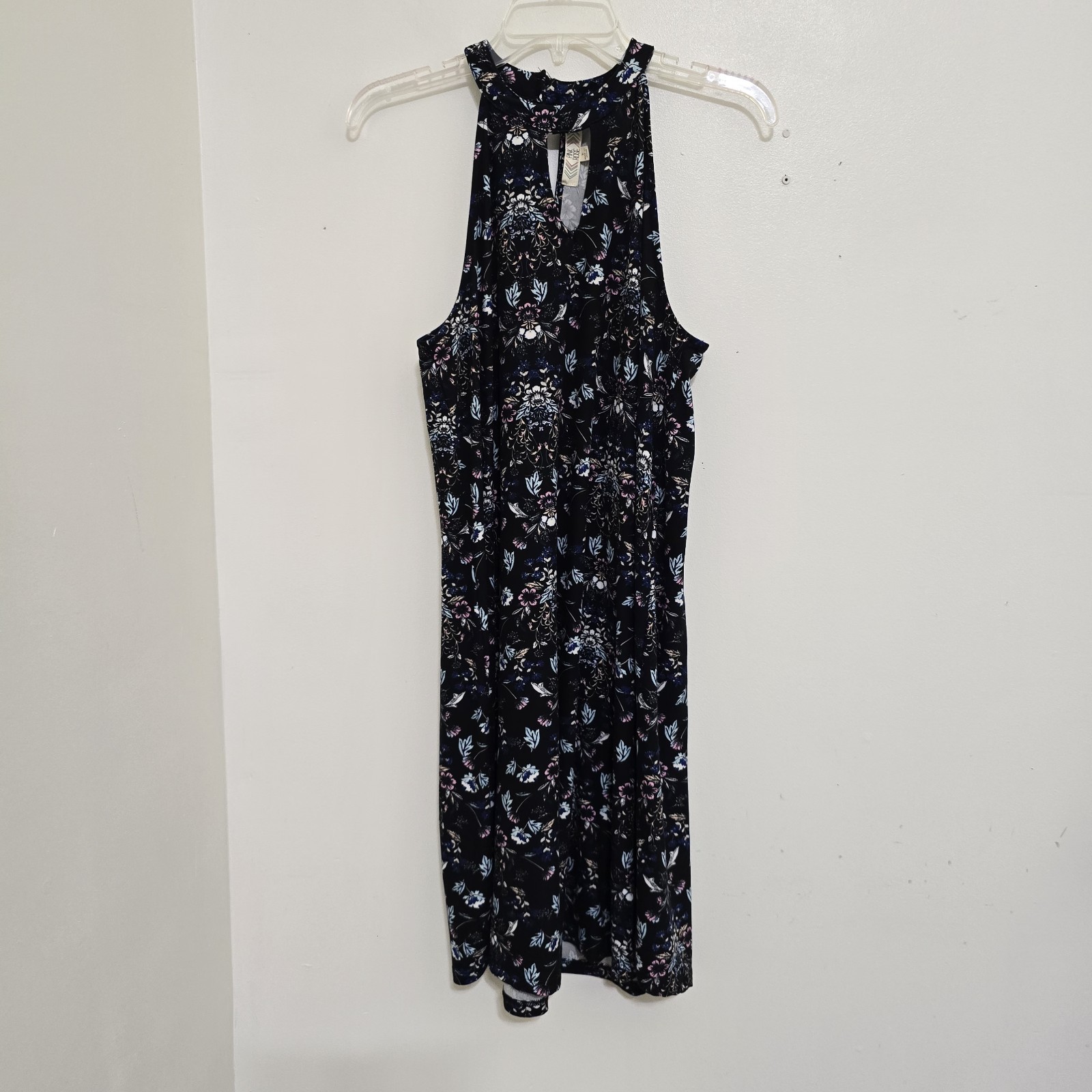 PINK ROSE size Large Sleeveless Floral Halter Dress Black