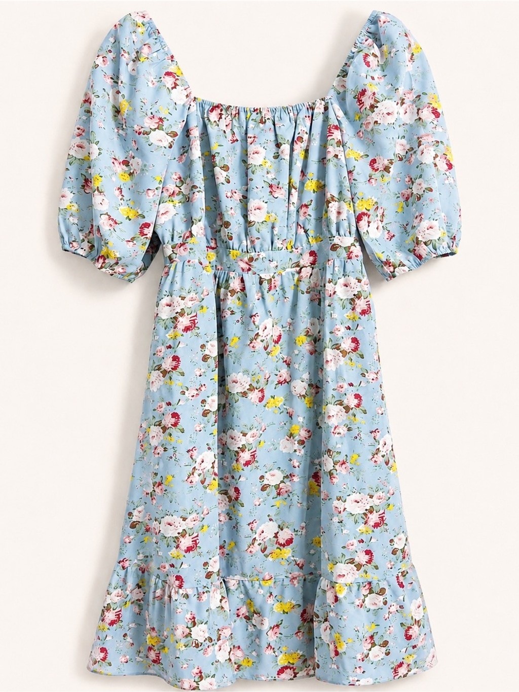 Kojooin Floral Puff Sleeve Cutout Midi Dress