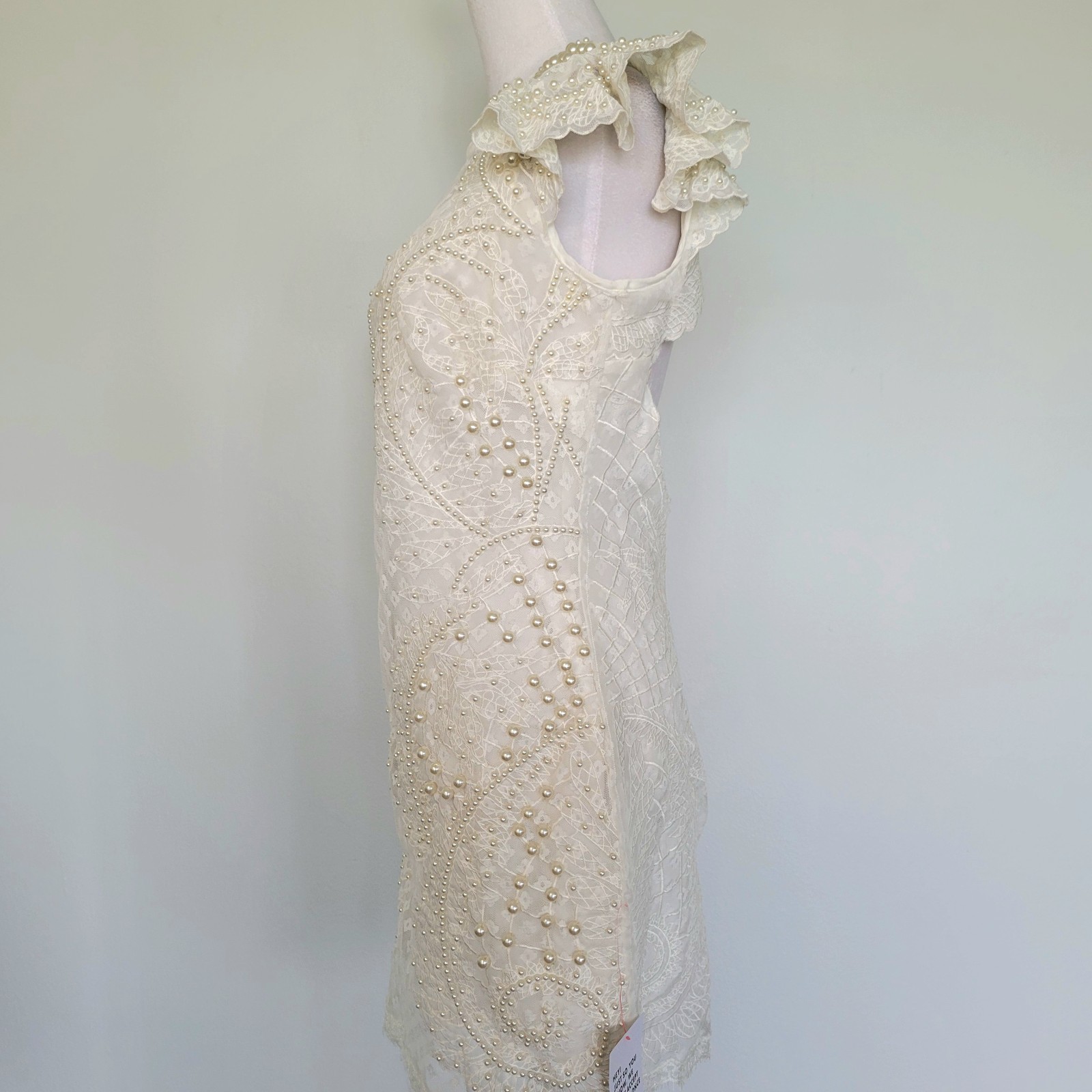 NWT ASOS LUXE Ivory Pearl Embellished Lace Bridal Wedding Cocktail Dress Sz 8