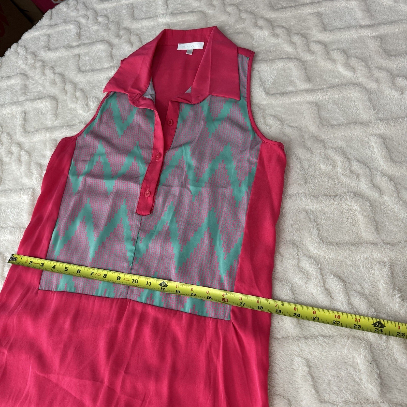 GLAM Pink Multi Button Sleeveless Dress Shirt Womens Size S Casual New Tunic