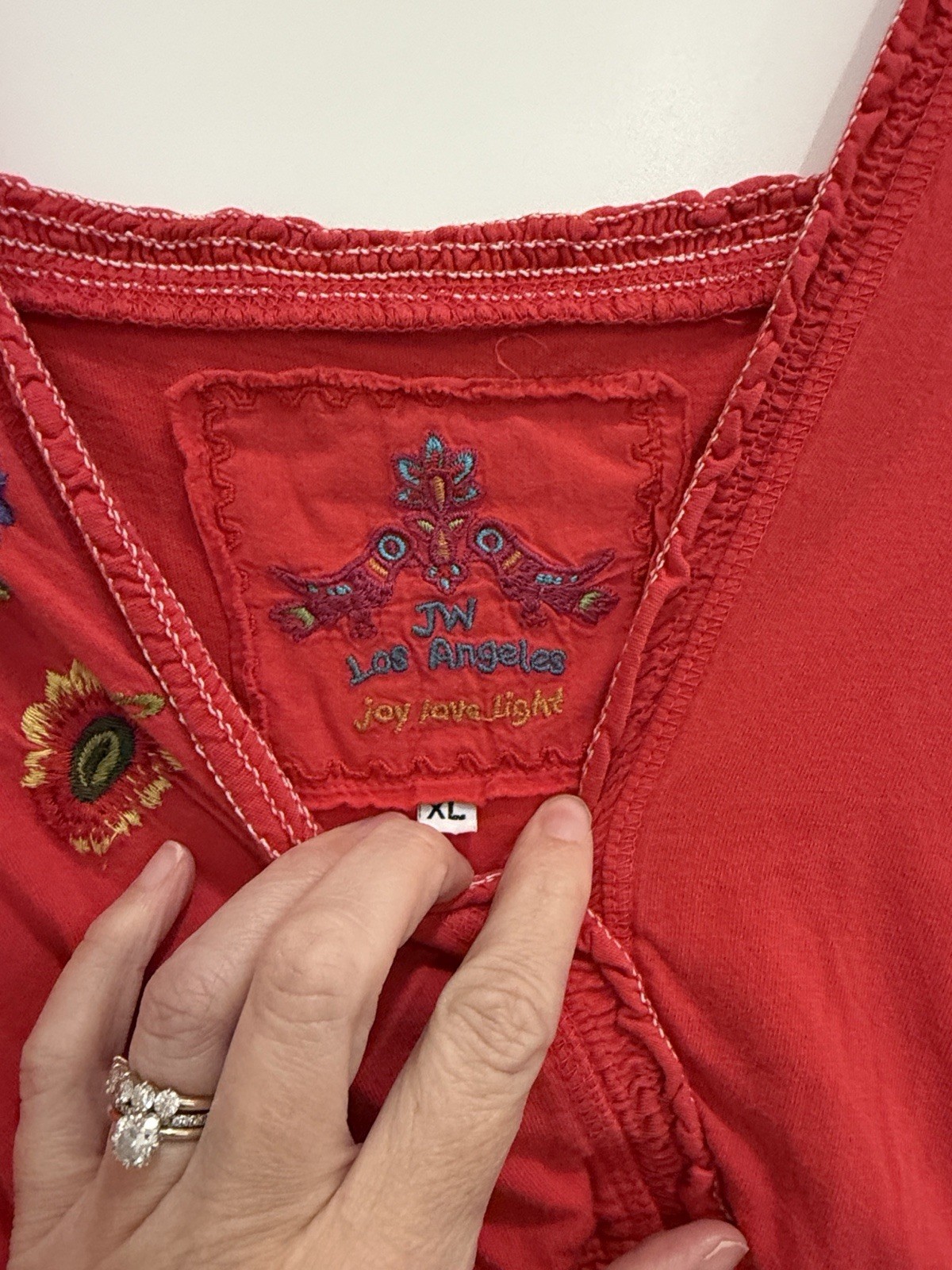 Johnny Was Los Angeles Red Cotton Floral Embroidered Dress – Size XL