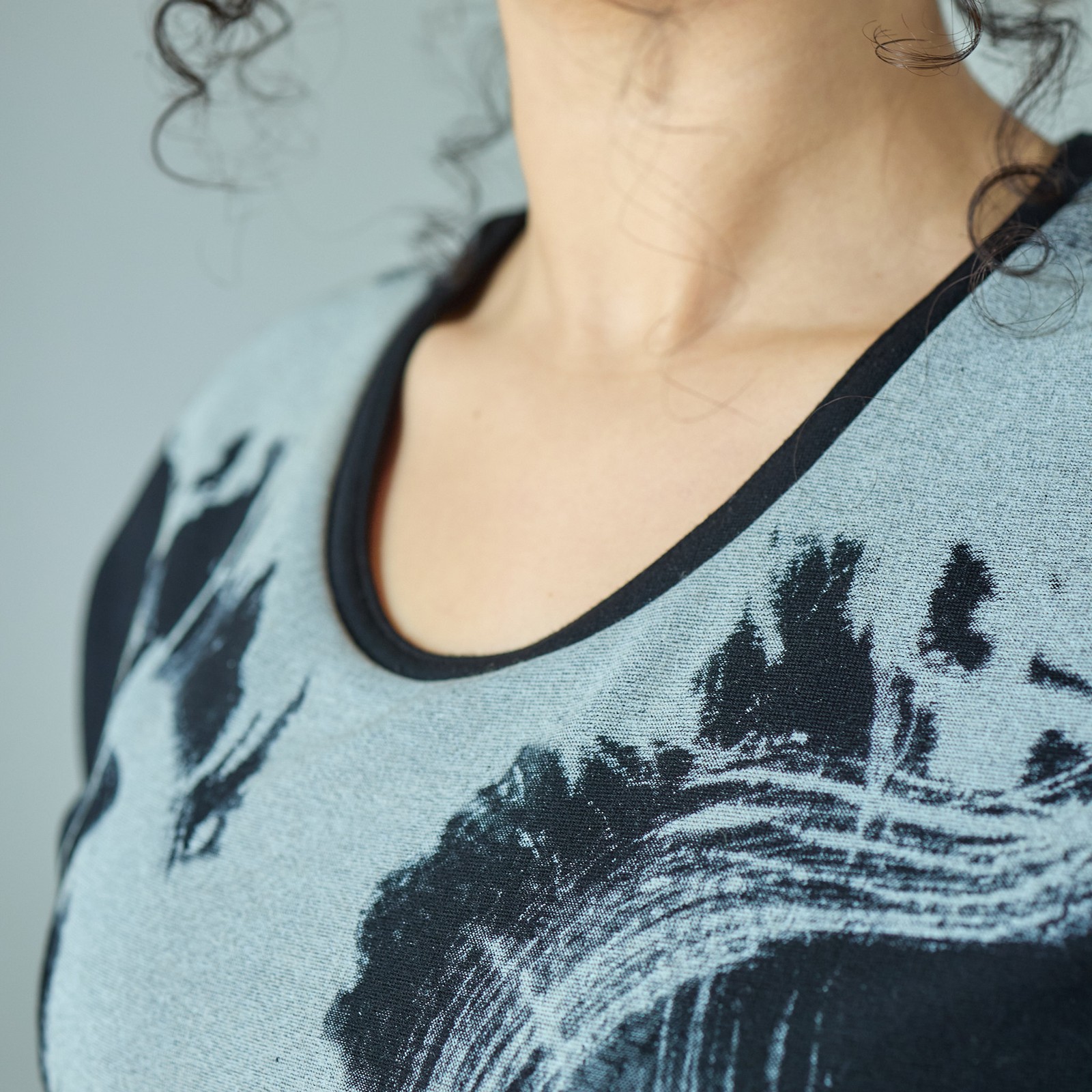 Alexander McQueen MCQ Women’s Pencil Dress Grey Black Abstract Art Print Size M