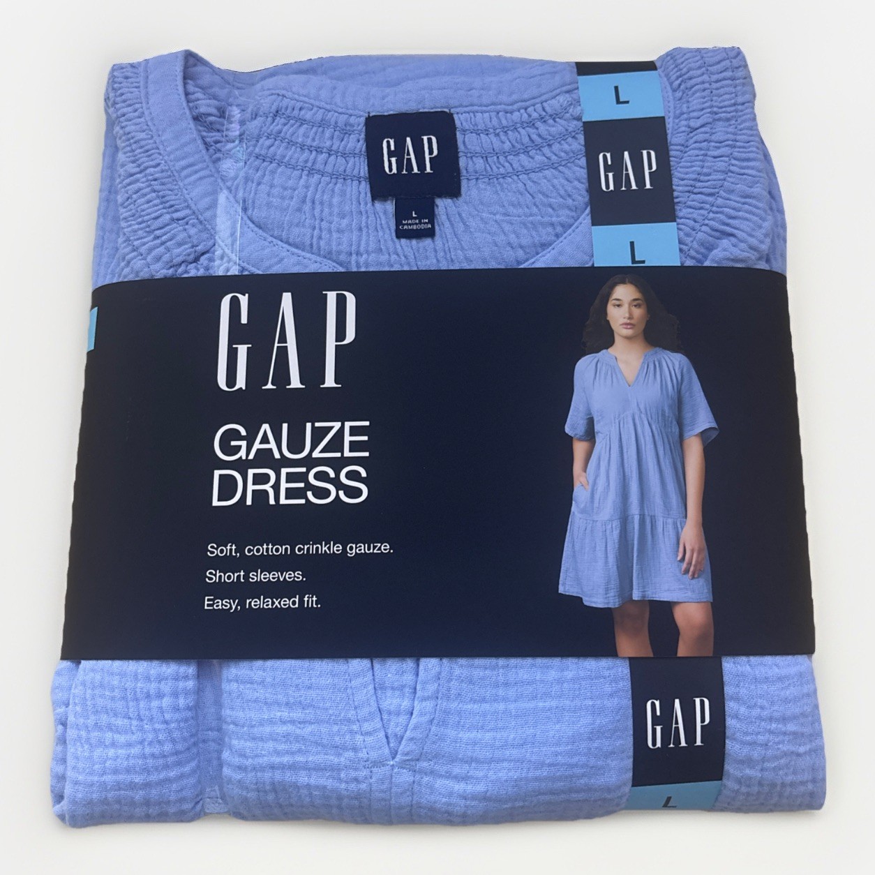 Gap Size: L Relaxed Fit Soft Blue Cotton Gauze Tiered Dress New With Tags
