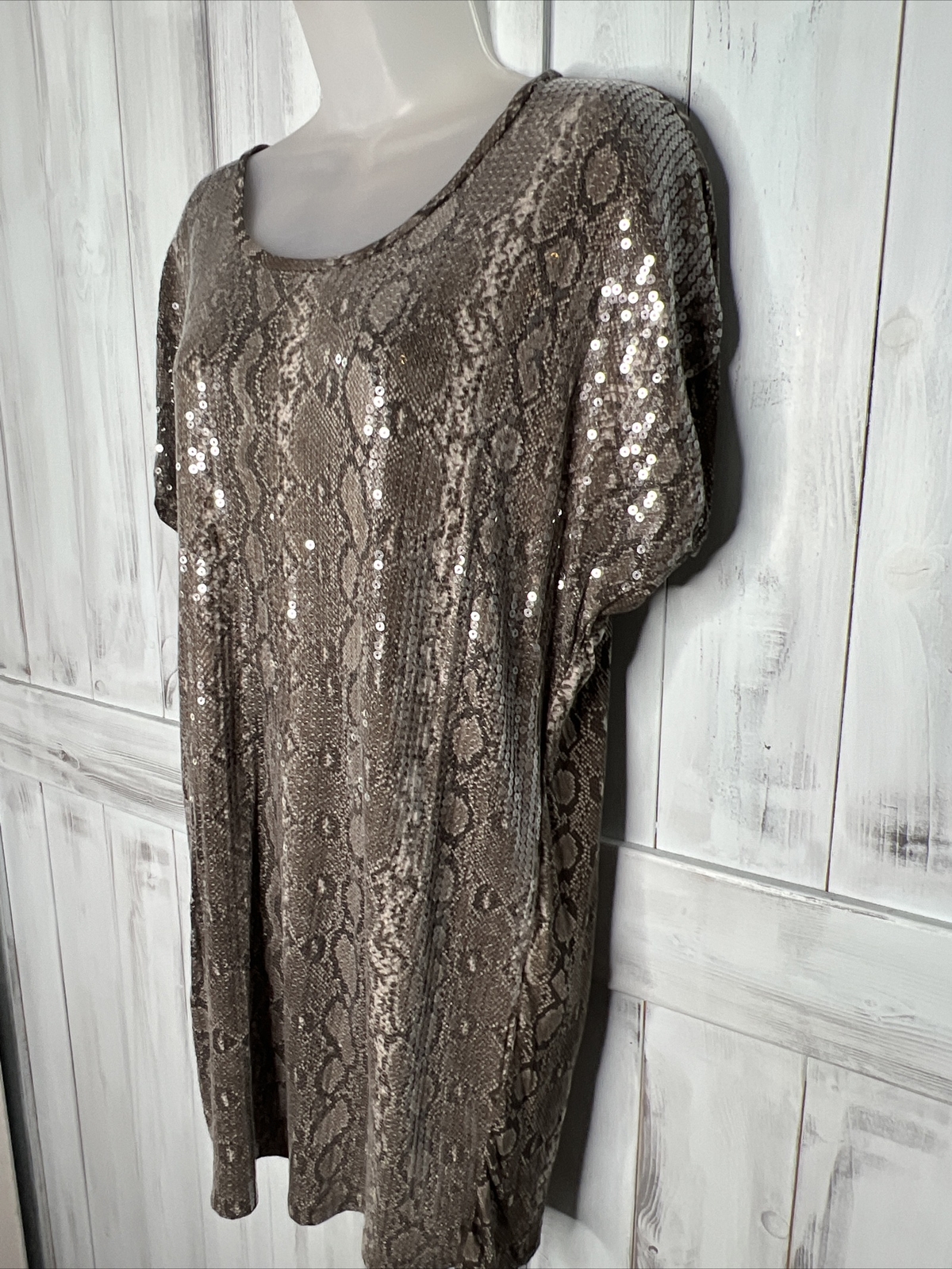 Womens Michael Kors Gray Reptile Snakeskin Python Sequin Mini Shift Dress Small