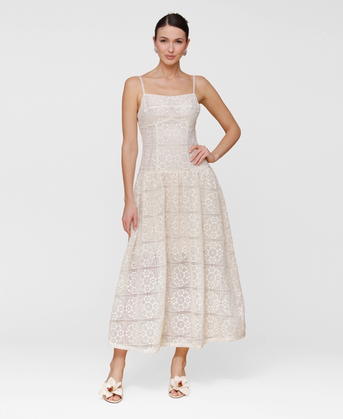 Avec Les Filles Women’s Sleeveless Lace Maxi Dress – Natural Size 12 NWT