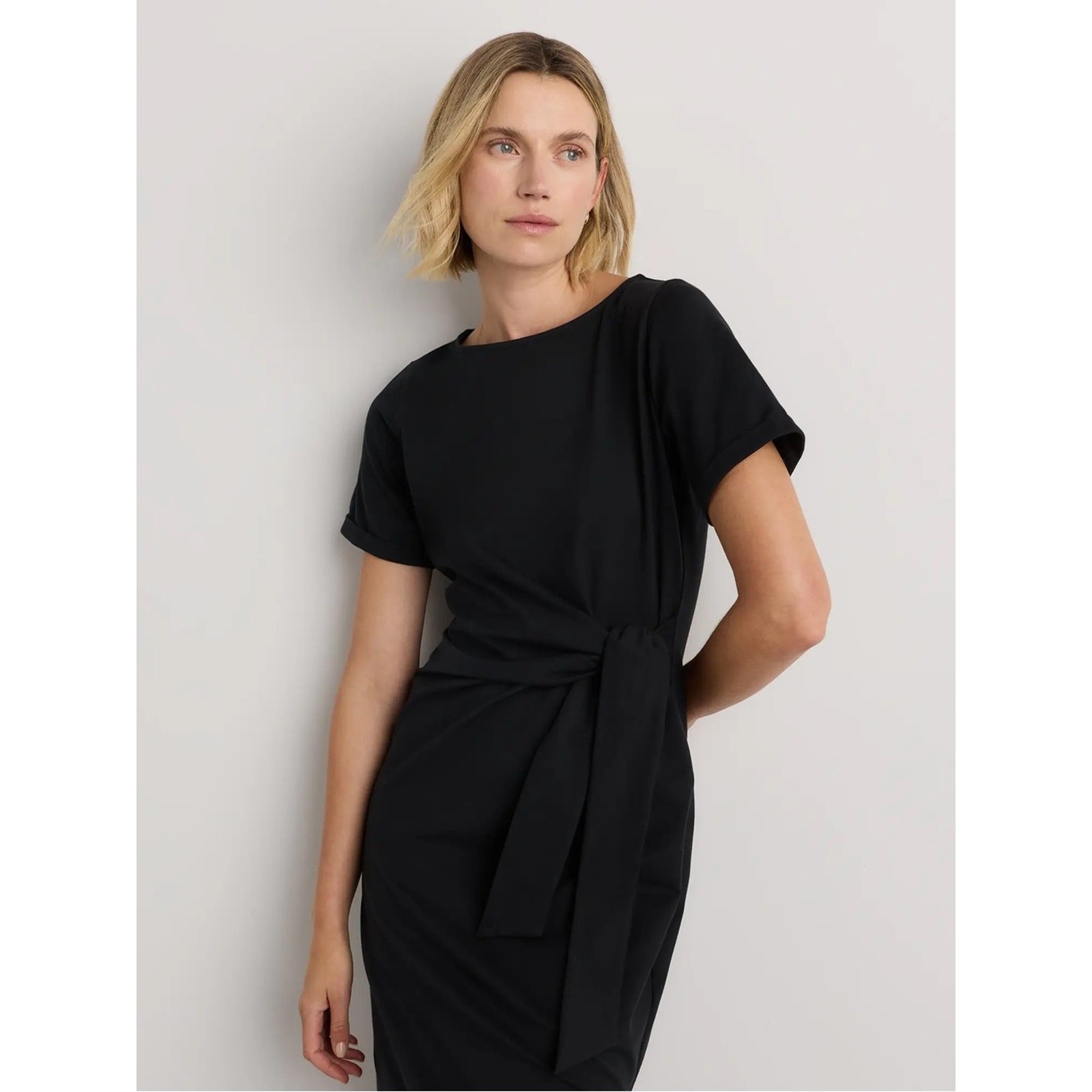 NEW Quince Stretch Cotton Jersey Side Tie Midi Dress True Black Large Organic