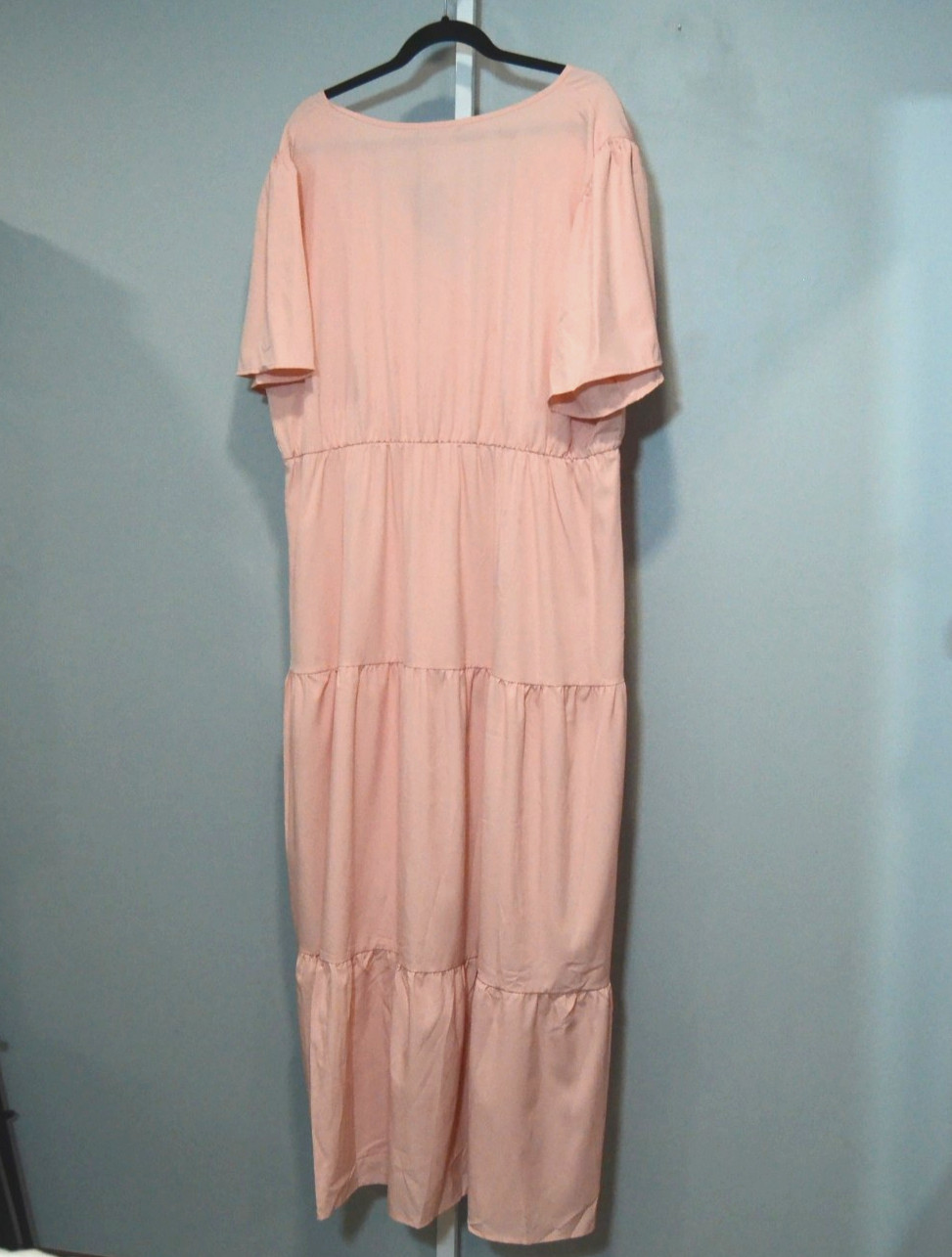NWT Kojooin Size 3XL Pink Maxi Dress V-Neck Short Flutter Sleeves Full Skirt