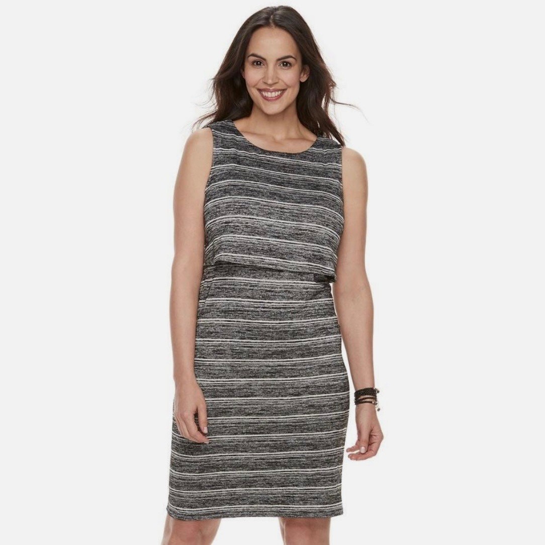 A:Glow Maternity Nursing Striped Gray Stretchy Knit Sleeveless Tank Dress NWT