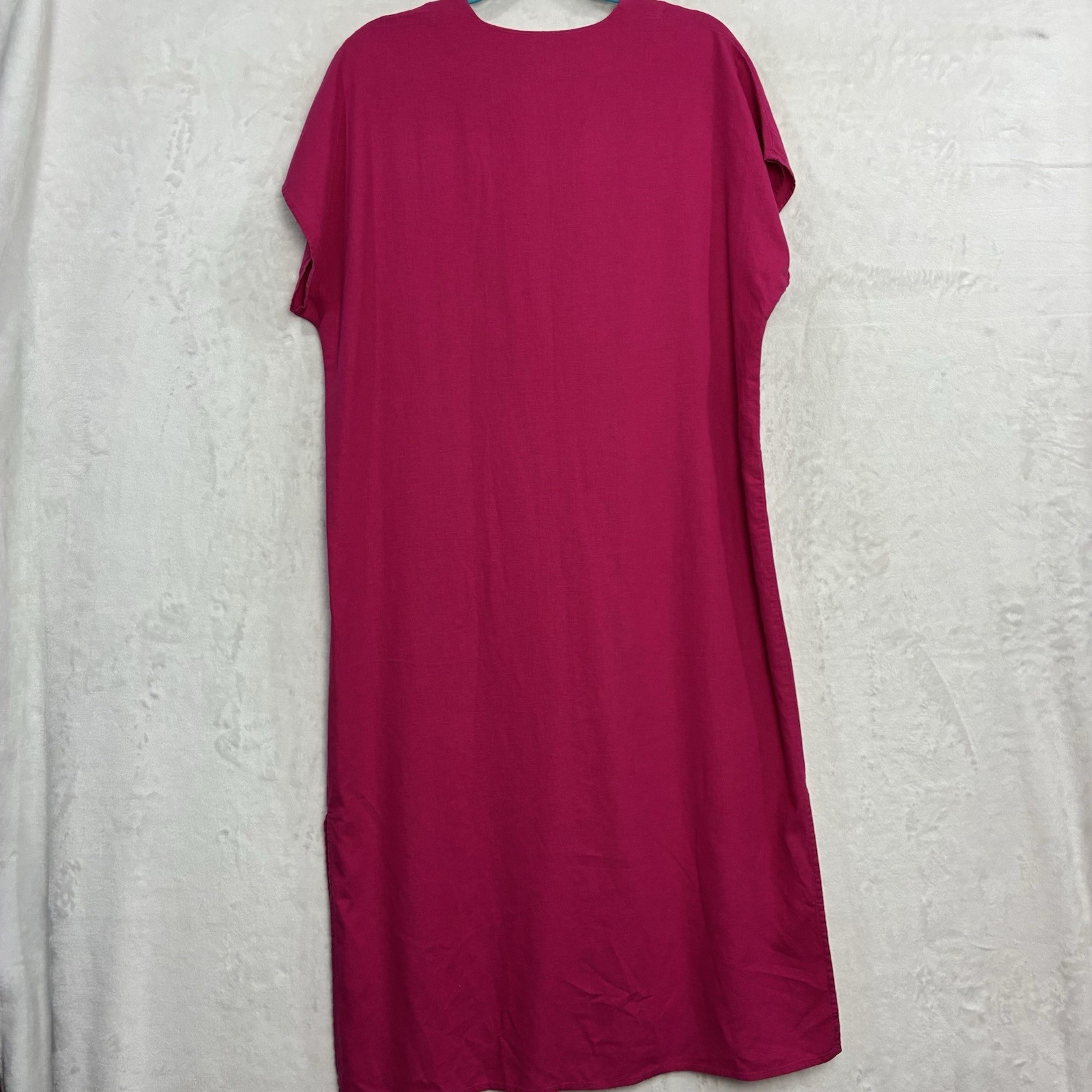 Banana Republic Linen Blend Kaftan Midi Dress S Hot Pink V-Neck Beach Resort