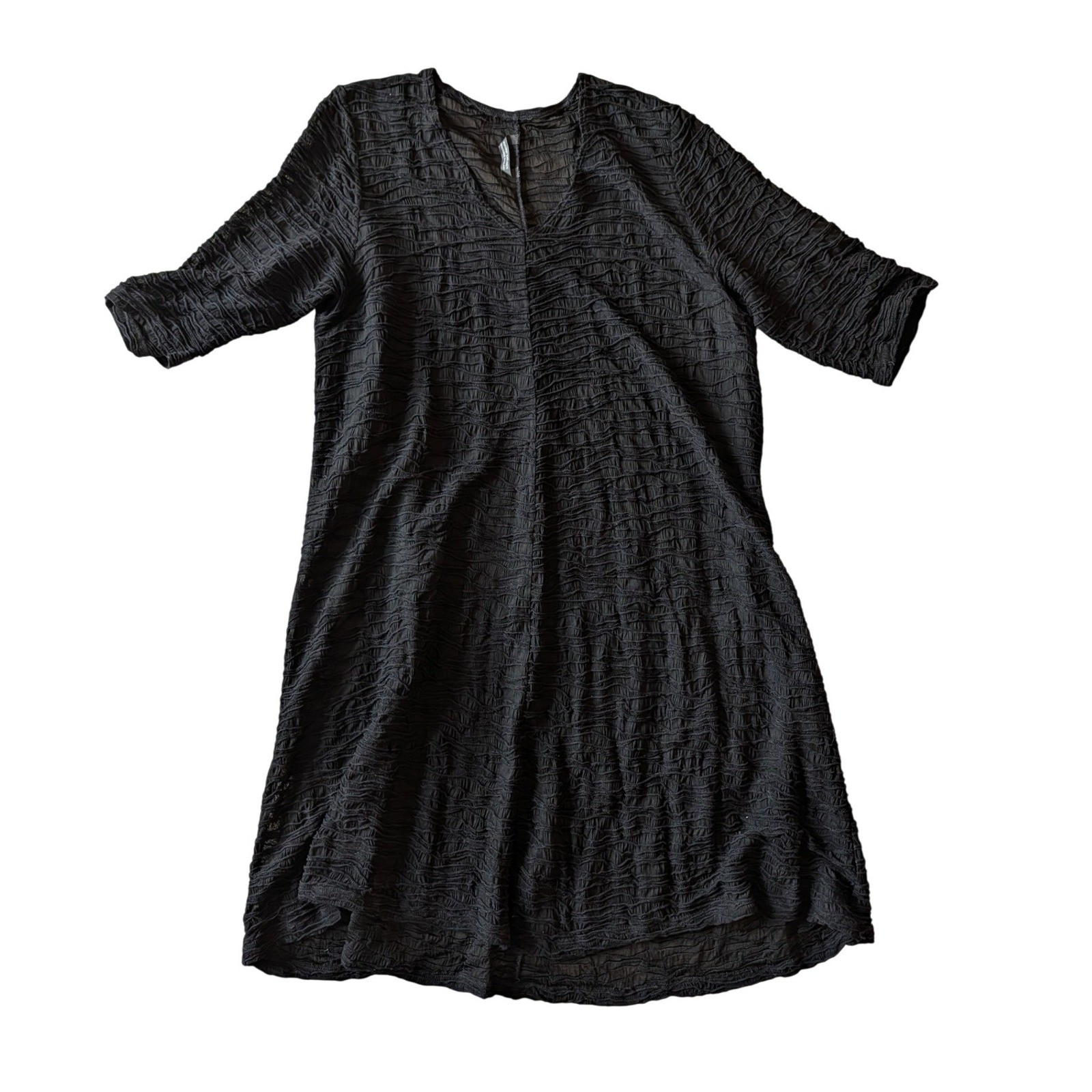 Annikki Karvinen Handmade in Finland Black Textured Crinkle Dress Lagenlook- L