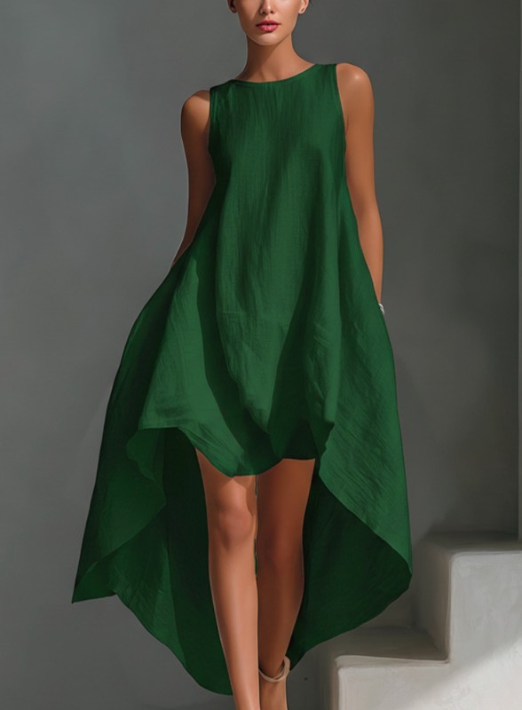 Women Sleeveless High Low Hem Loose Vacation Swing Sundress
