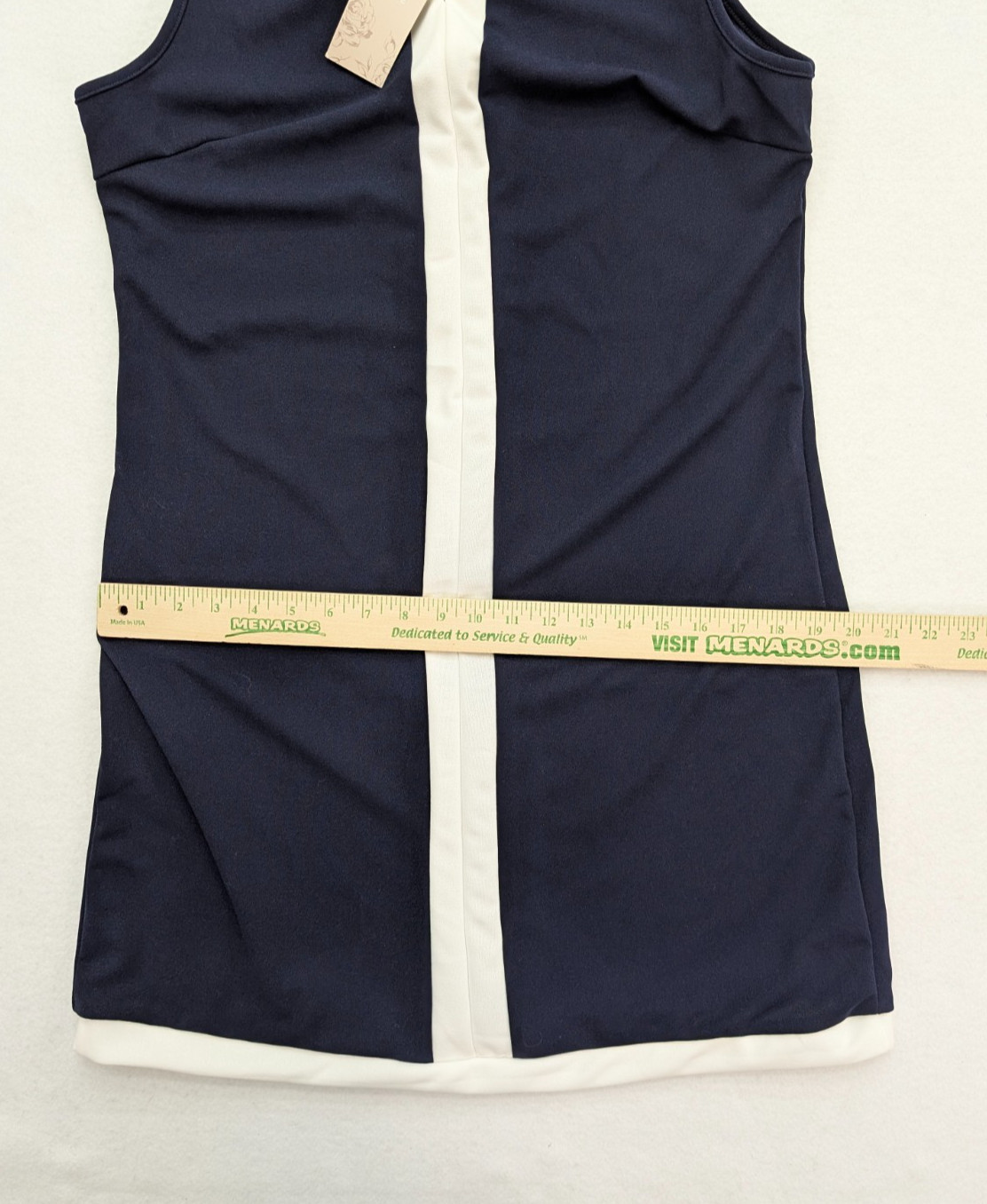 Emery Rose Women’s Dress Size L Navy Blue White Shift Stretch Knit NEW
