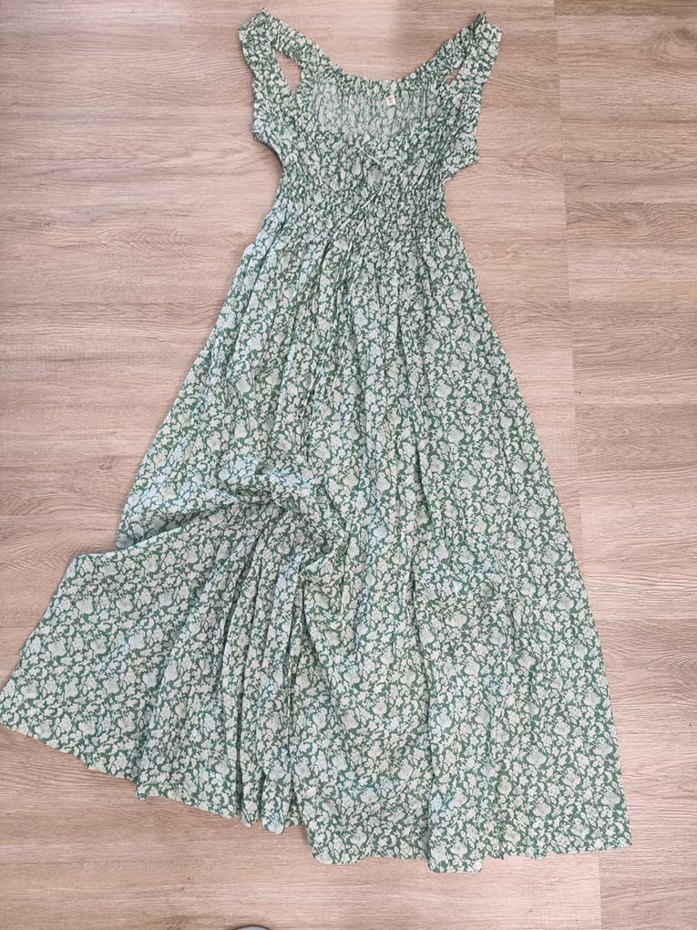 Women Doen U-neck Floral High Waist Tank Midi Dress