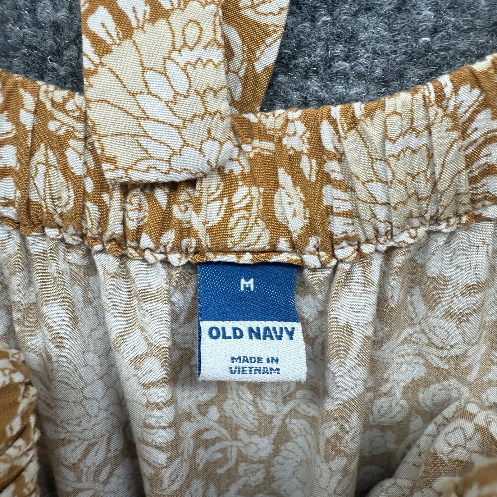 Old Navy Dress Womens M Tan Floral Shift Maxi Prairie Boho Cottagecore Peasant