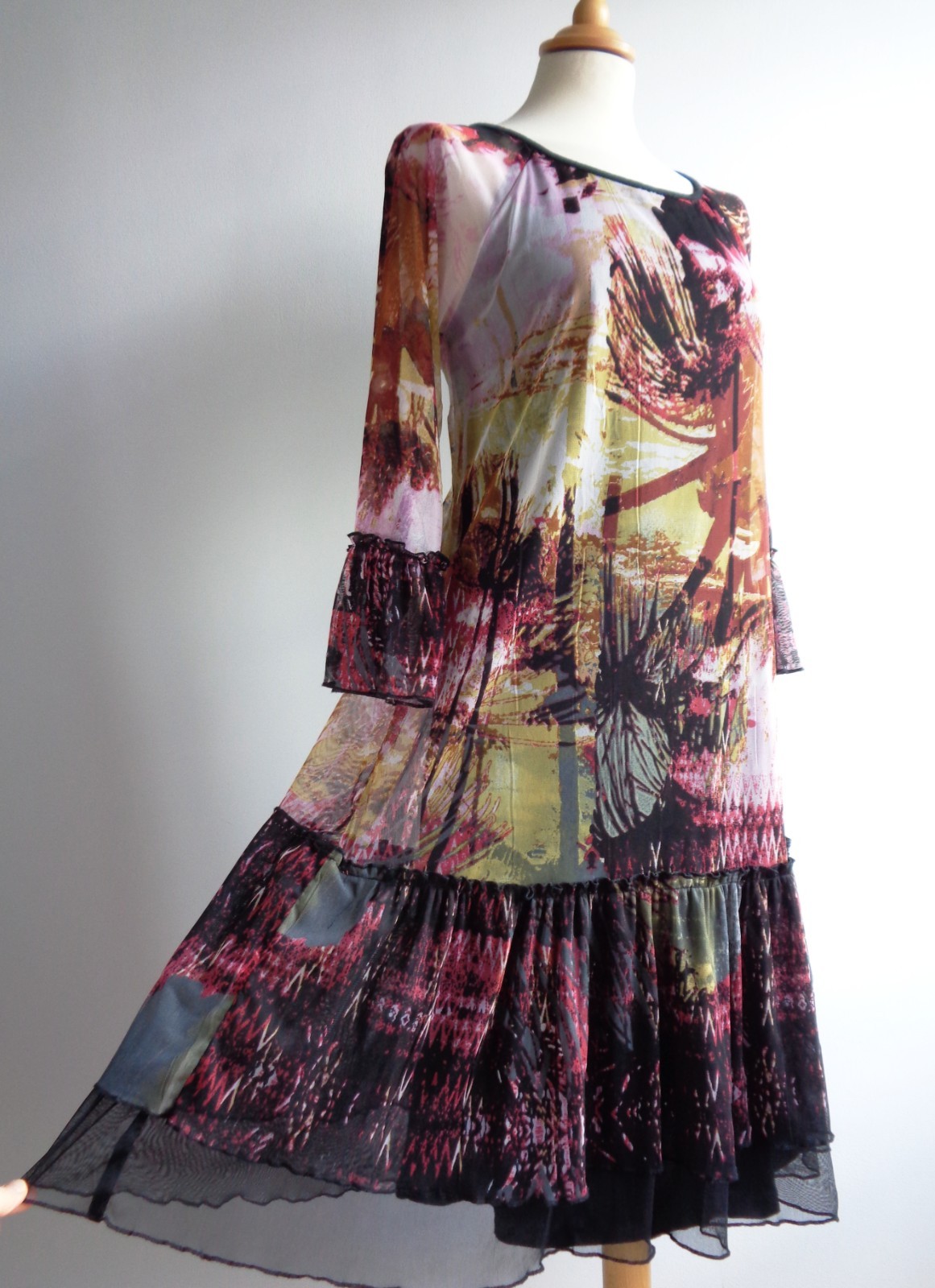 ORIENTIQUE Black Yellow Pink Boho Dress Size 10