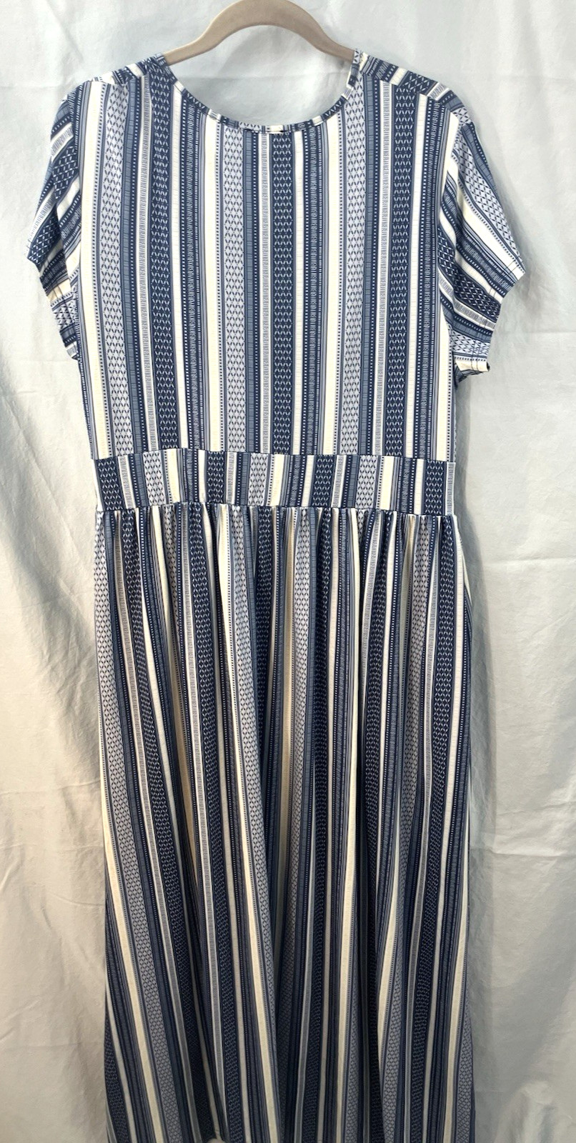 Ouges V-Neck Blue/White Striped Maxi Dress w/Pockets-Soft & Comfy-Festival Boho