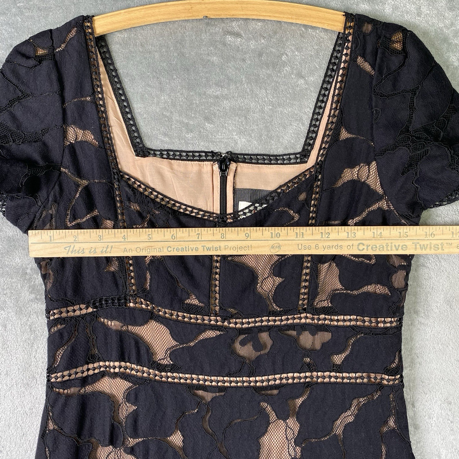 Anthropologie Dress Womens Sz 6 Black Slim Lace Maxi Floral Cocktail Evening