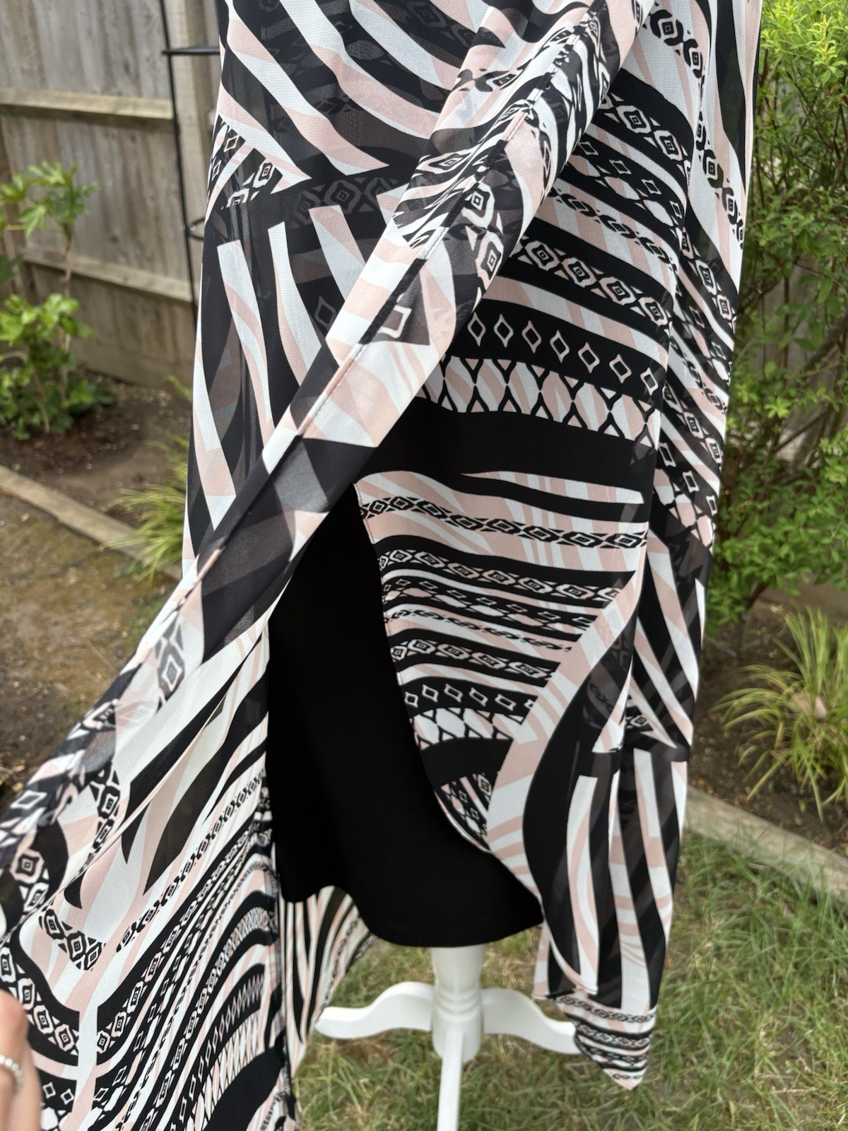 Joseph Ribkoff Nude Pink & Black Tribal Print Chiffon Midi Dress – UK 14