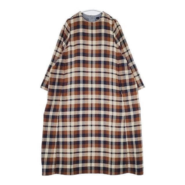 45R/45rpm Indian double-woven flannel A-dress in cotton Brown navy 6-0125T∞