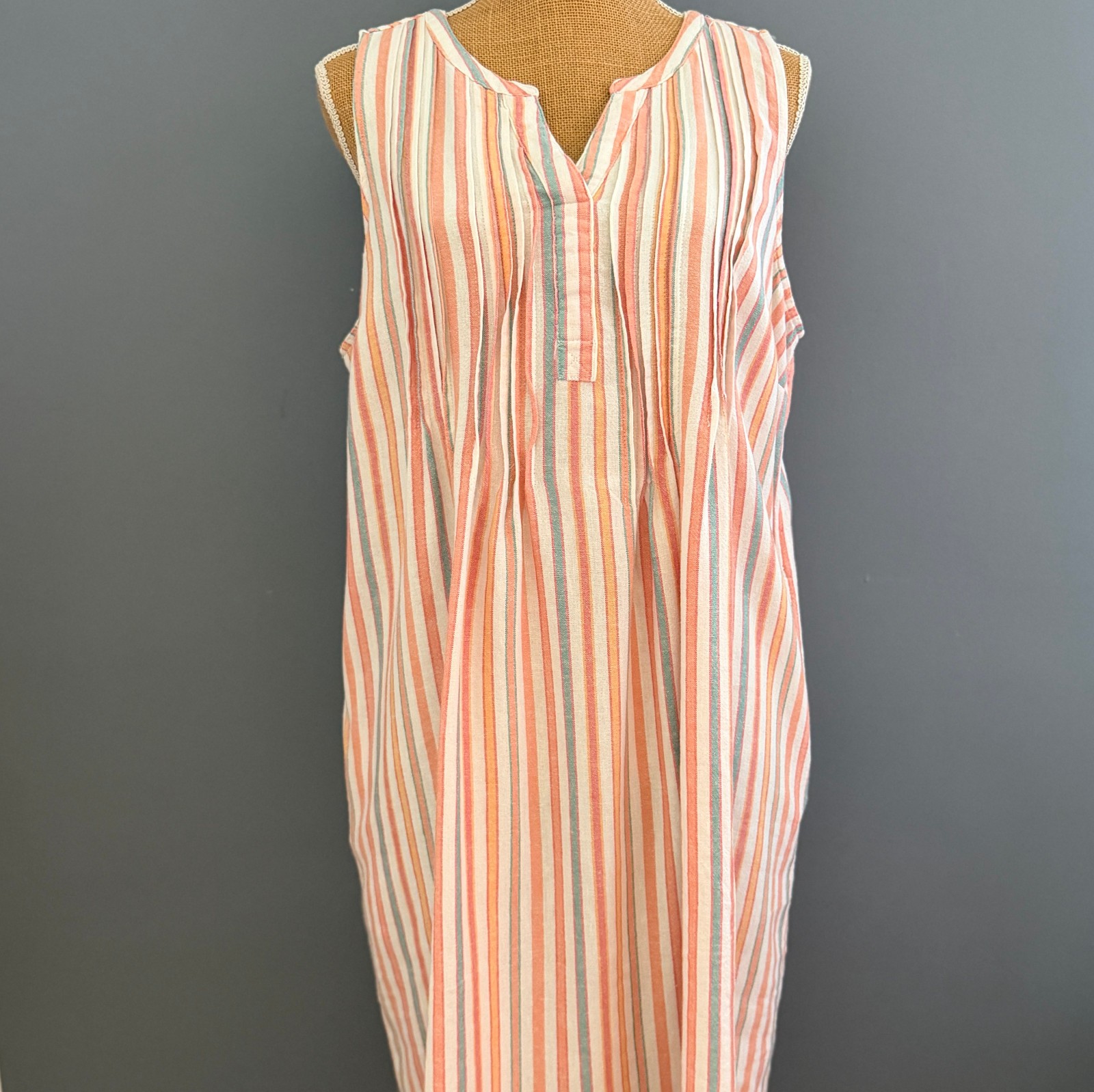 Sonoma Womens SZ LGE Striped Linen/Rayon Summer Dress w/Pockets & Pintucks
