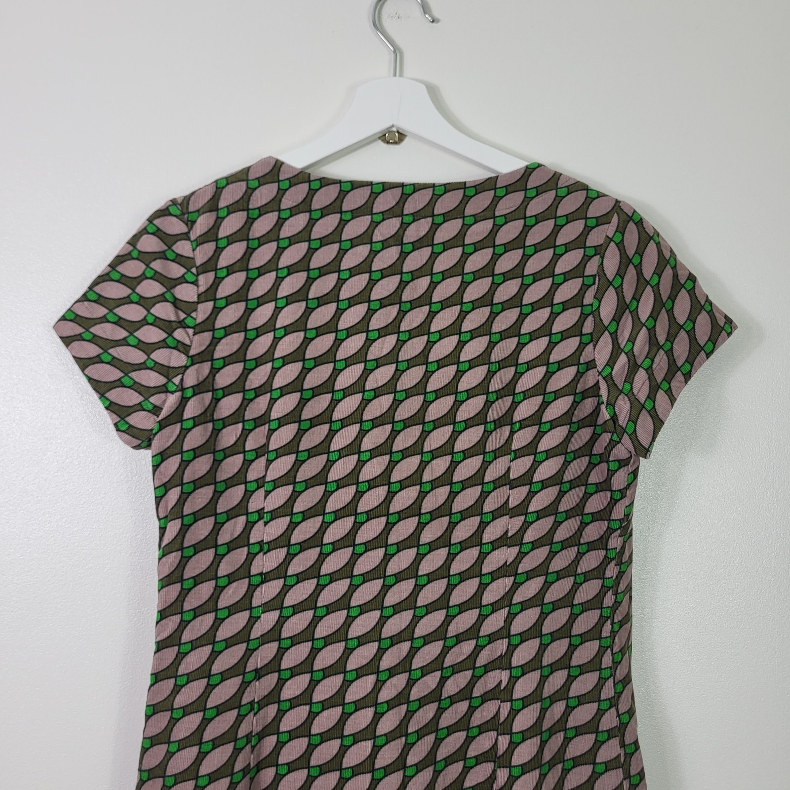 Boden Shift Knee Length Dress Womens Brown Green UK 10L US 6L 100% Cotton 1807