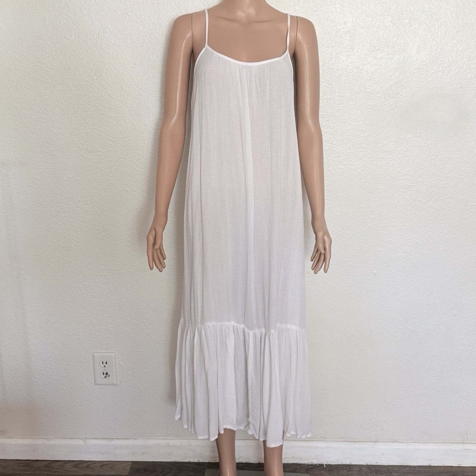 Billabong White Semi-Sheer Gauze Maxi Dress Sz L Coastal Cottage Romantic