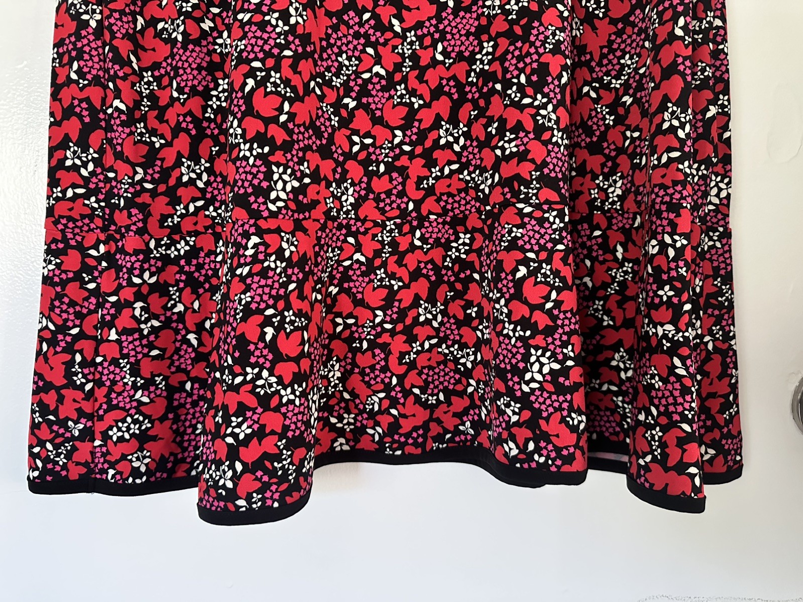 NWT Michael Kors Women’s 1X Floral Fit & Flare Dress Red Black Pink Bell Sleeve