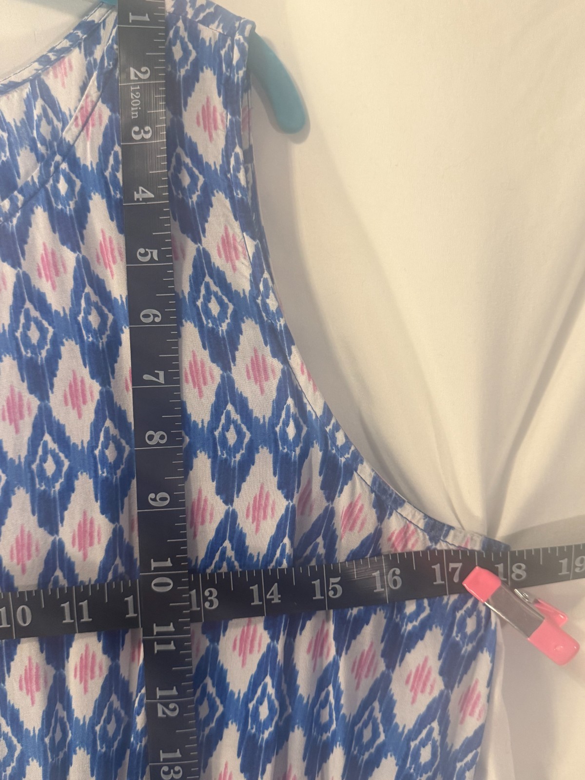 Beach Lunch Lounge Women’s Dress, Blue & Pink w/cutout in back, size XL