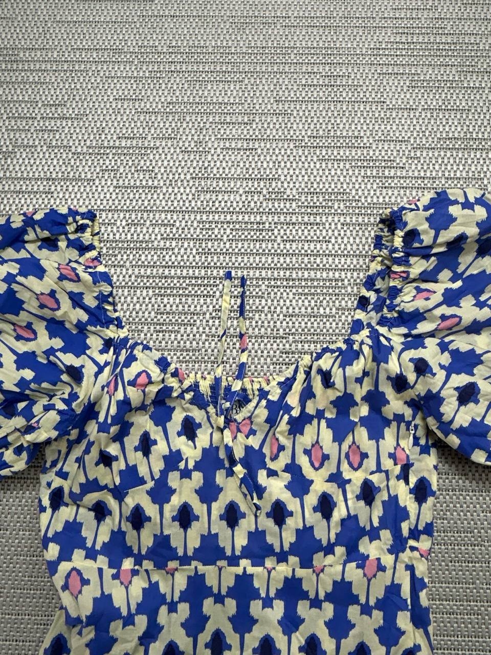 Zara Dress Womens Small Blue Yellow Pink Cotton Blouson