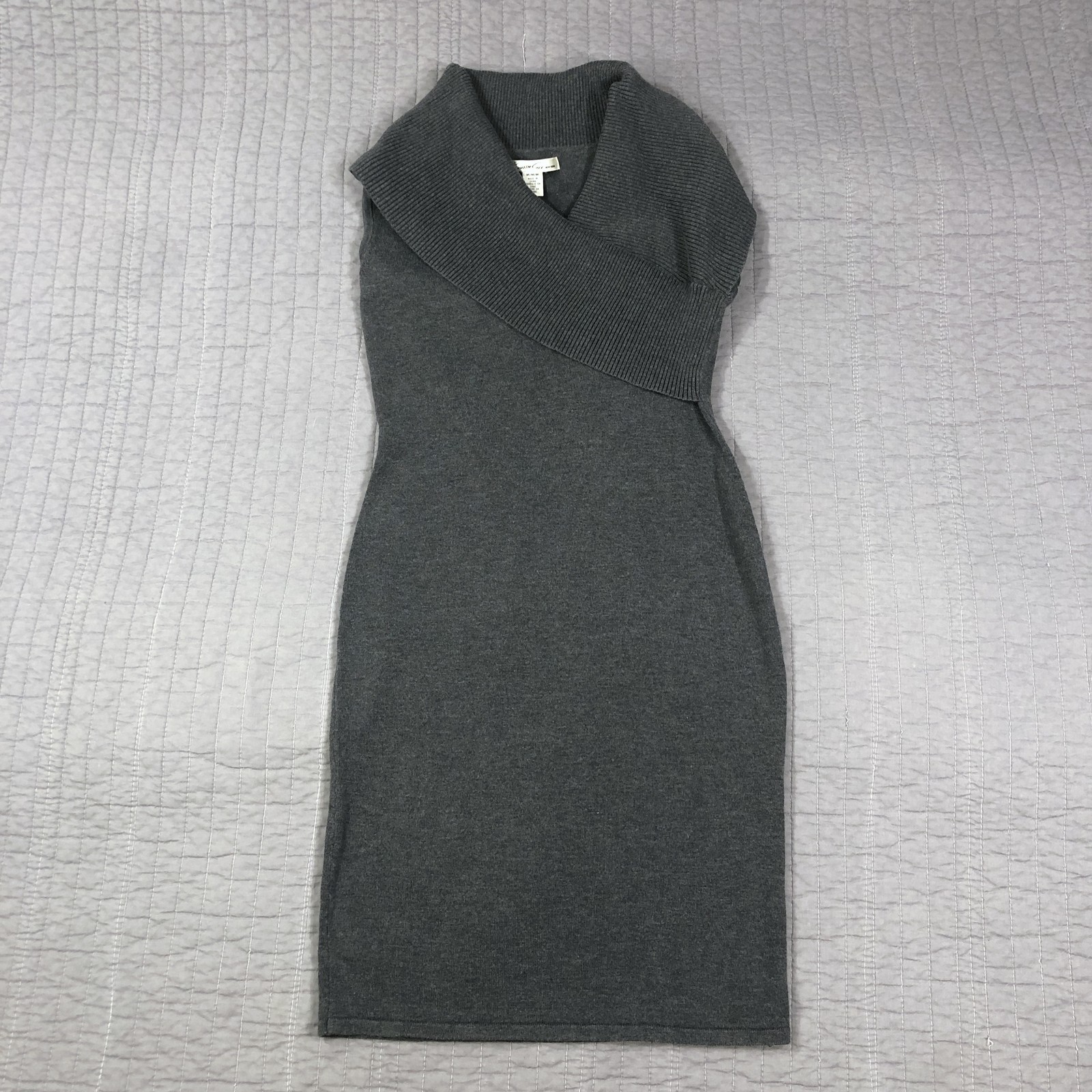 Kenneth Cole Sweater Dress Womens Medium Gray Cowl Neck Pullover Knit Sleeveless