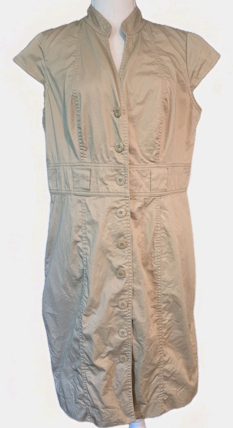 Rafaella Women’s Khaki Canvas Button Up Cotton Stretch Cargo Dress Size 12P