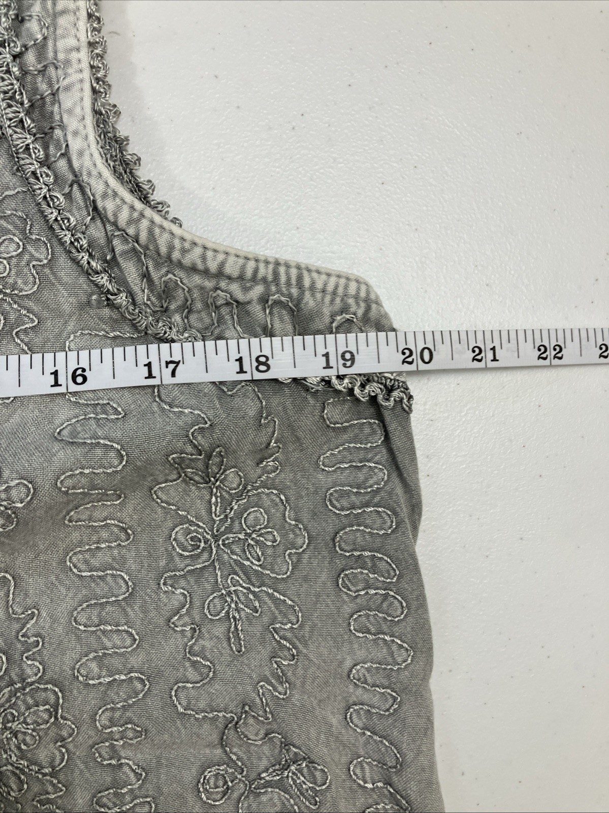 Women’s Button Embroidered V Neck Dress Gray Sleeveless One Size O/S