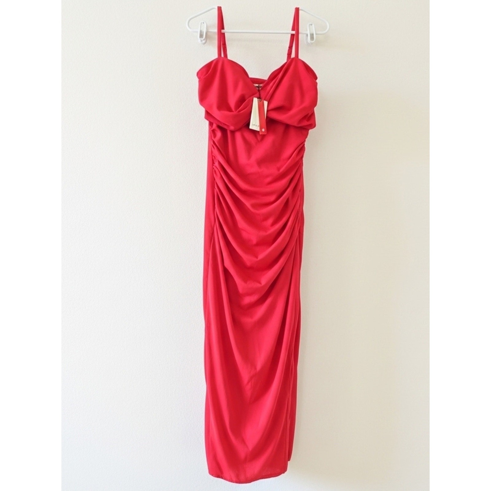 NWT Popilush Ruched Pink Maxi Dress with Spaghetti Straps Size XL Shapewear