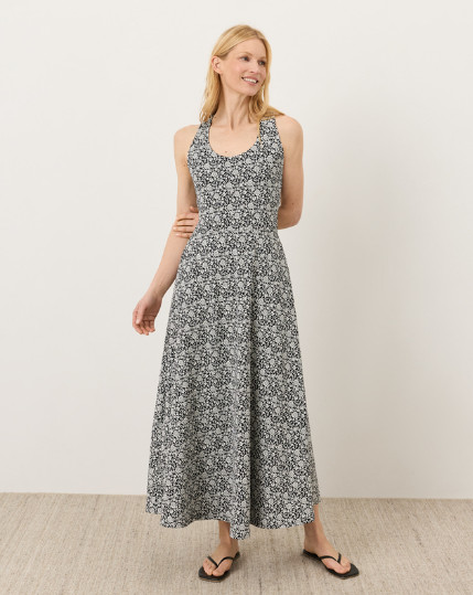 PACT Organic Fit & Flare Open Back Maxi Dress – Bohemian Dreams Black
