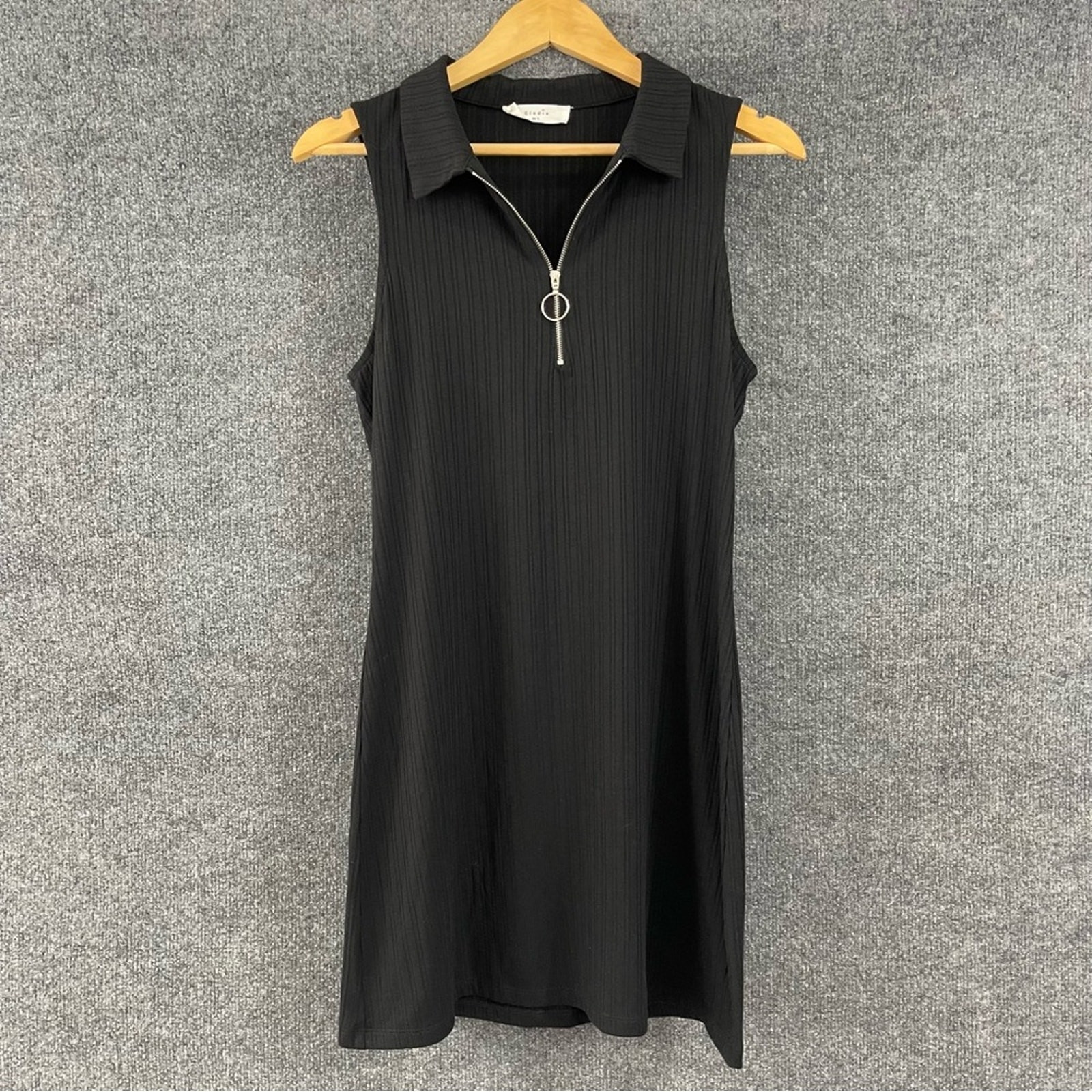 Elodie Dress Womens Large Black Ribbed Sleeveless Polo Style Collared Stretch