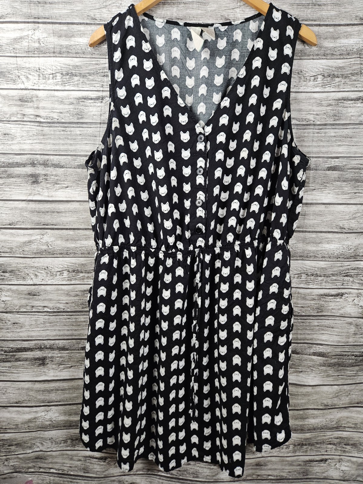 Mimi Chica Women’s 3X Cat Face Novelty Button-up Sleeveless Dress Whimsical
